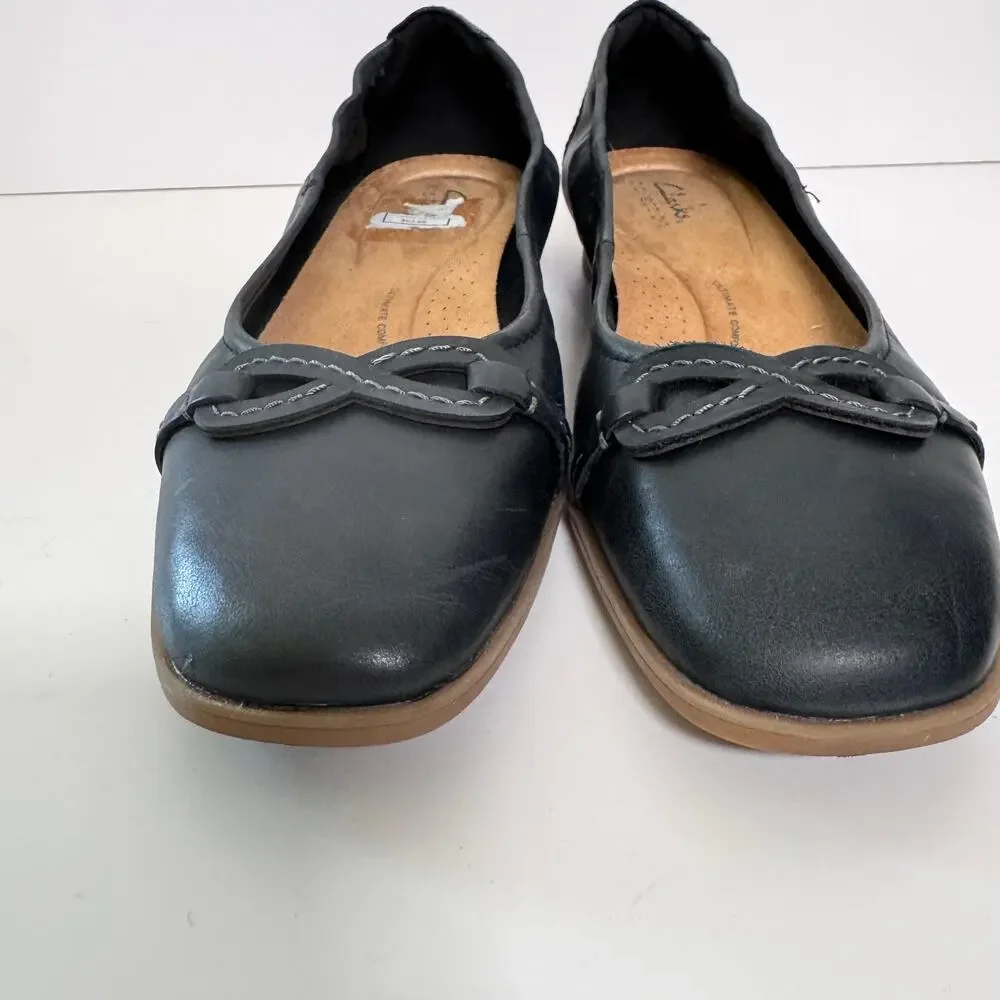 Clarks Womens Lyrical Rhyme Flat Shoes Size 8 Leather Comfort Cushioned Black
